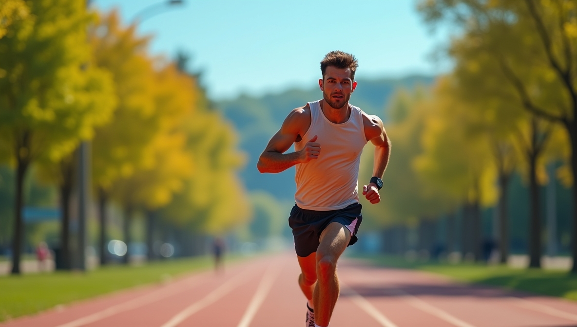 Runner in motion with neon streaks